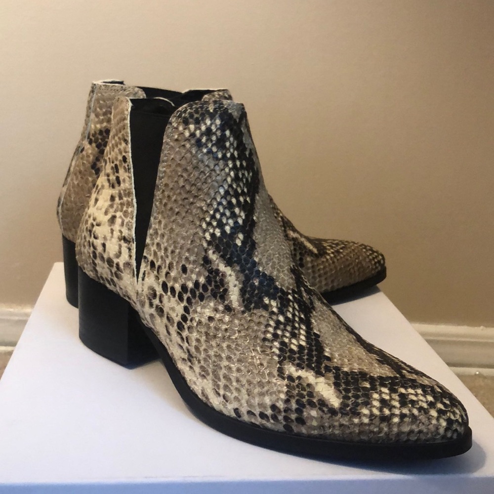 Iris & Ink snake skin low heel booties
